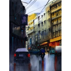 Sarfraz Musawir, Kharadar Karachi, 11 x 15 Inch, Watercolor on Paper, Cityscape Painting, AC-SAR-120
